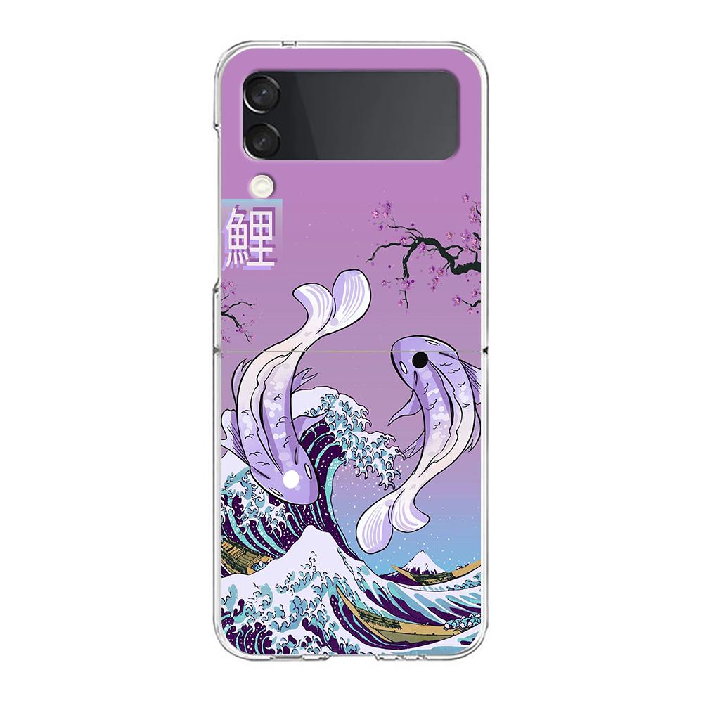 Koi Fish ZFlip5 ZFlip3 Phone Case For Samsung Z Flip 3 Transparent Hard Shell Z Flip 4 Galaxy Cover ZFlip 5G Folding Coque Funda