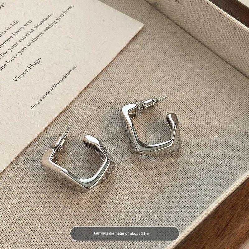 

INS Square Female Niche Style Unique Ear Rings Geometry Easiest for Match Silver