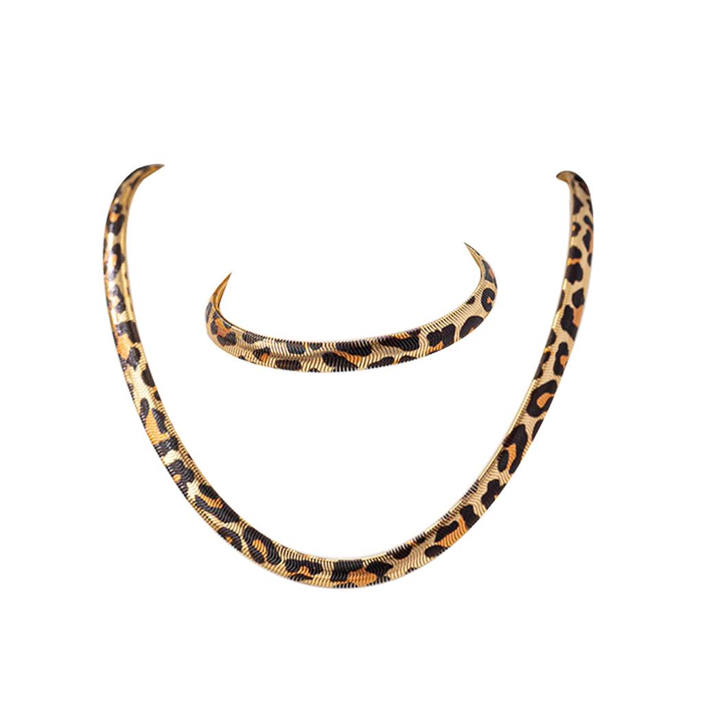 Necklace set with unique leopard print design, snake bone chain, niche bracelet, versatile and high-end jewelry