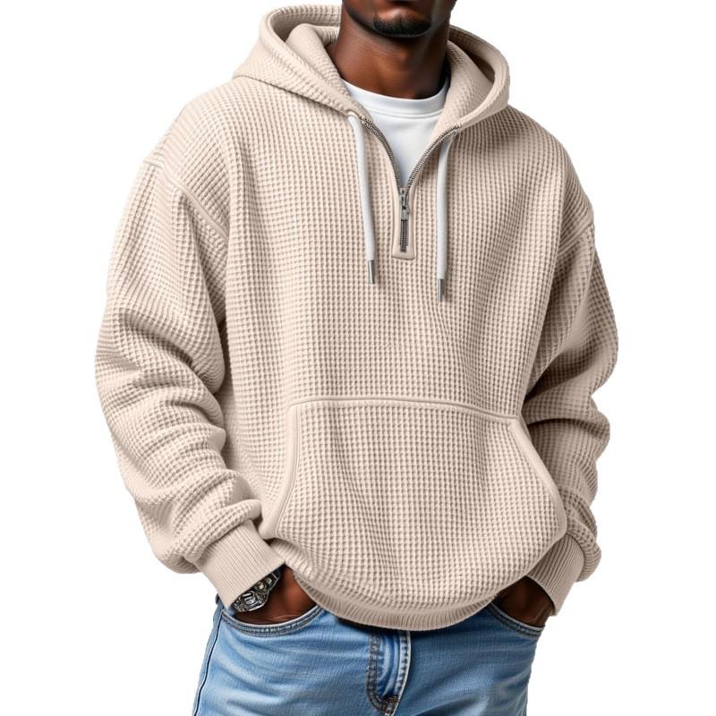 2026 Men's Fashion Waffle Hooded Sweatshirt: Spring/Autumn Trendy Long Sleeve Jacket