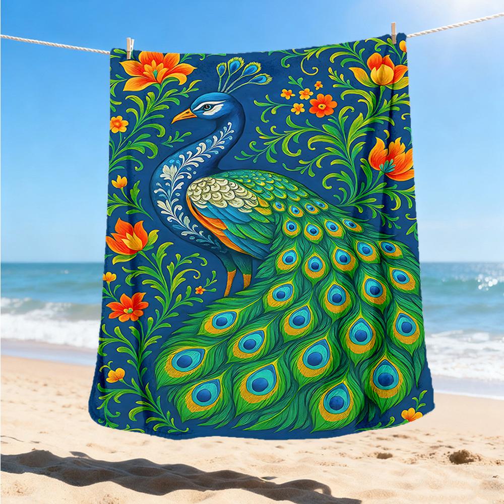 Peacock Feather Outdoor Blanket, Soft And Comfortable Blanket, Casual Warm Outdoor Blanket, Camping Travel Blanket, Good Birthday Gift 1164