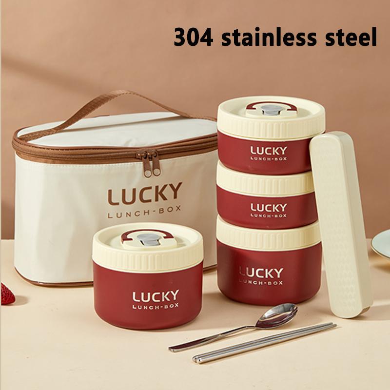 304/316 Stainless Steel Portable Insulated Lunch Box with Cutlery And Thermal Bag Leak proof Microwave Safe Food Container