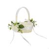 Flower Girl Basket HandHeld with Handle SilkLined for Weddings White