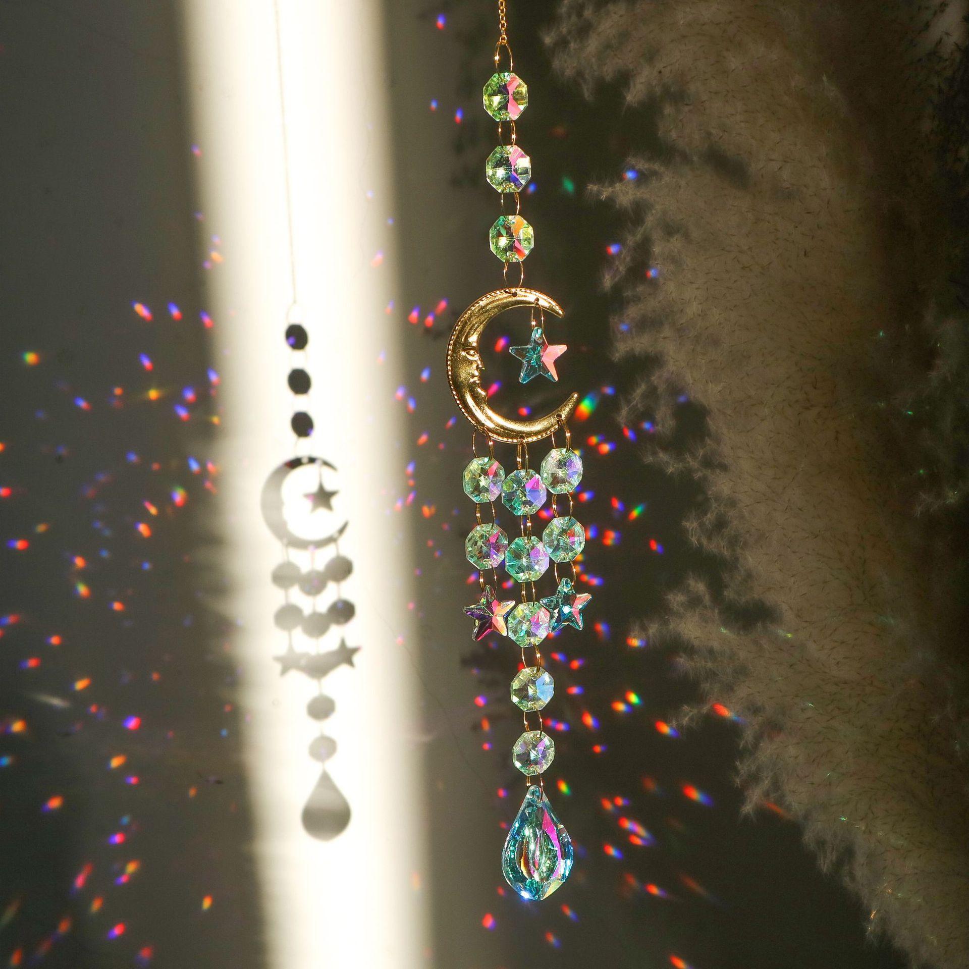 

Moon Crystal Suncatchers Hanging Wind Chime Style Garden Suncatcher Rainbow Maker Handmade Gold Sun Catcher Pendant Home Decor Quality 1pc