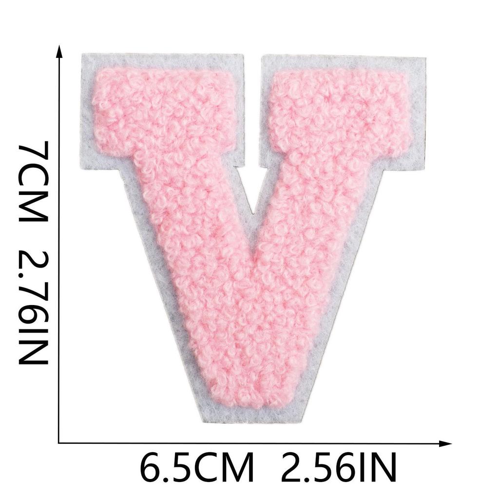 Roaring Sky A-Z Pink Chenille Embroidery Patch: 7cm Iron-on Sticker for Bags