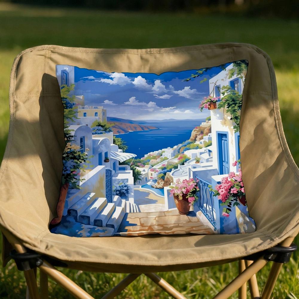 Santorini Landscape Cushion Cover Soft Reversible  Durable Pillow Cover  MultiScene Use for Home  Car Daily Comfort