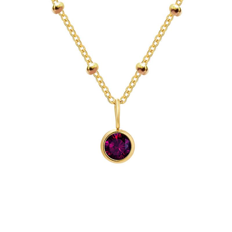 Stainless Steel Vacuum-Plated Birthstone Rhinestone Necklace for Women - Fashionable European & American Style
