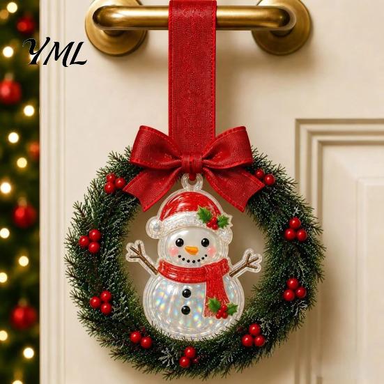 Holiday Party Souvenirs Mini Christmas Wreath Door Handle Decoration, Gingerbread/Angel/Bell/Snowman Artificial Pine Small Hanging Decor with