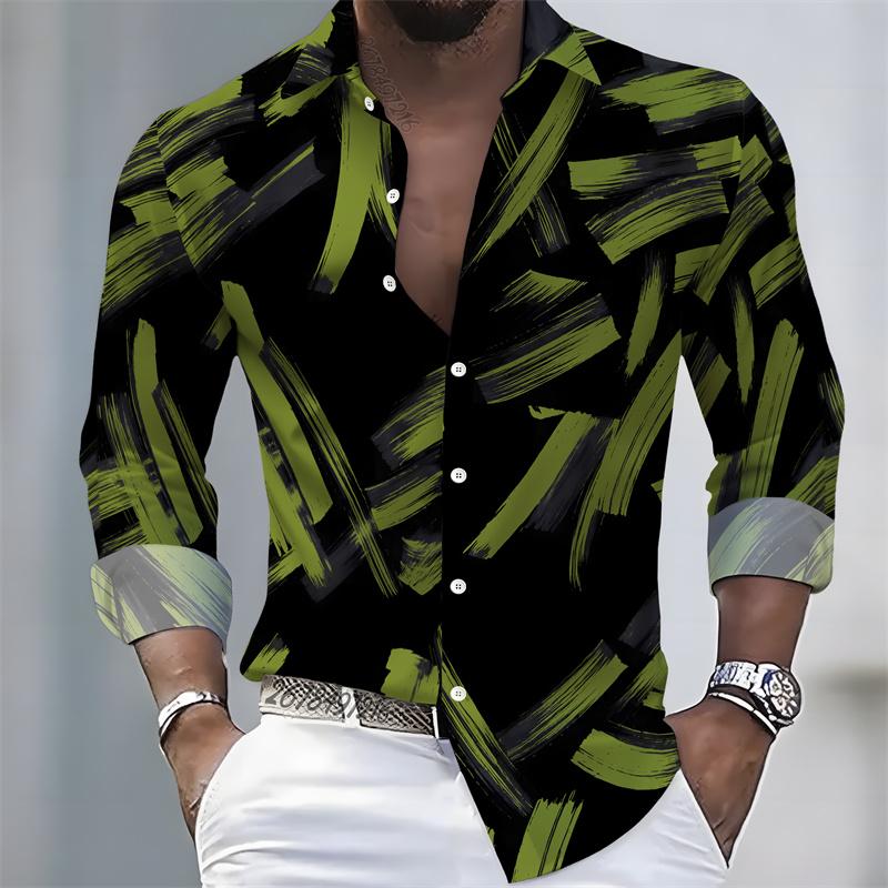 2026 New Men's Shirt Fashion Printed Long Sleeve Shirt Trendy Collar