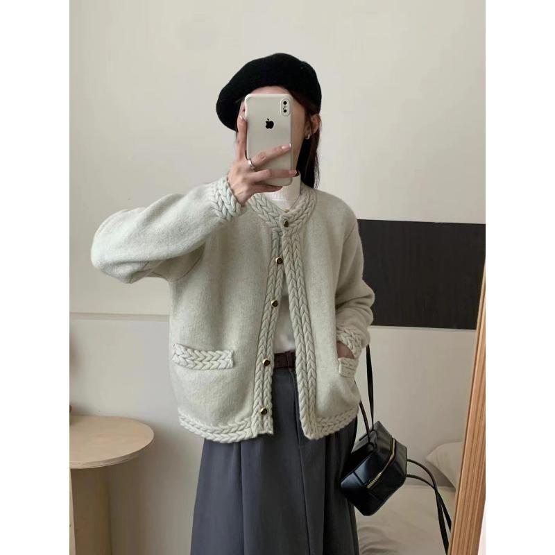 Twist Pocket Knitted Cardigan Autumn and Winter New Heavy Industry Lazy Style Loose Versatile Sweater Jacket Women