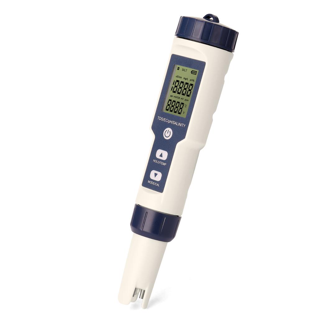 EZ-9909 5-v-1 tester PH/EC/TDS/slanost/teploměr přenosný tester kvality vody bez podsvícení s baterií