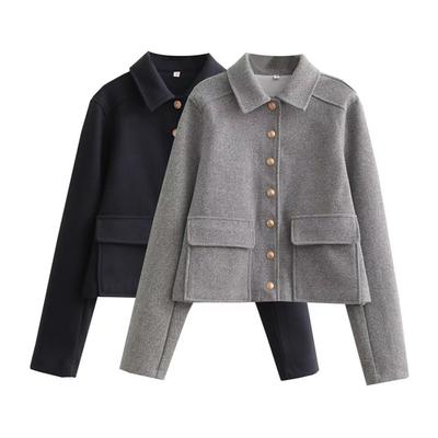 Women's Aviator Grey Jacket Wool & Blends Coats Cropped Bomber Jacket  Autumn Winter Demi-season Crop Jacket Outerwears