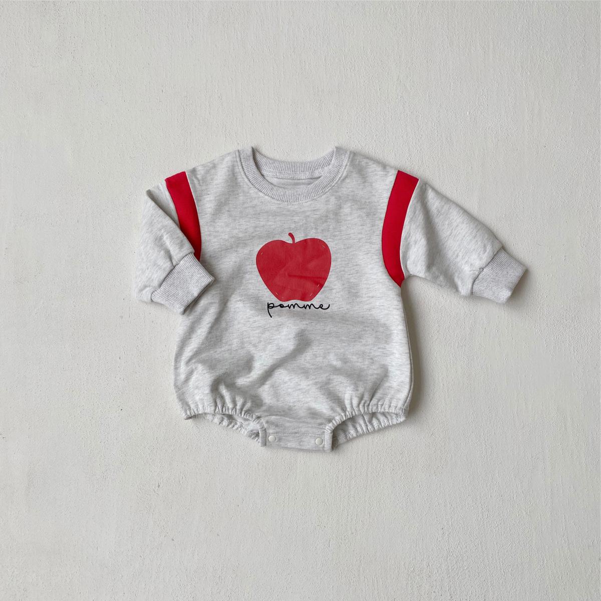 Autumn Style A-Class Red Apple Print Pure Cotton Baby Onesie Romper 80 cm
