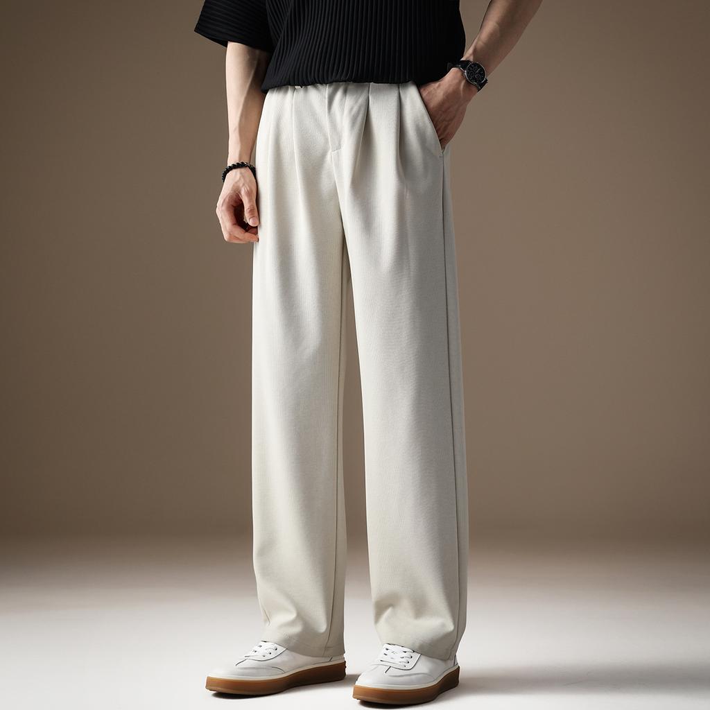 Straight Wide-leg Commuter Casual Pants Men's Drape Breathable Trousers Summer Ice Silk Thin Suit Pants Casual Versatile