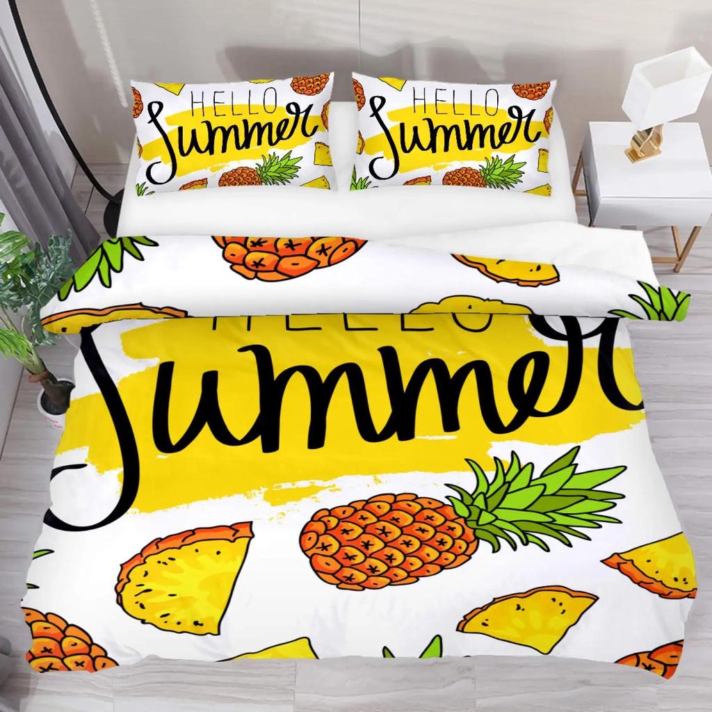 Hello Summer Duvet Cover Set Watercolor Watermelon Fruits Bedding Set Summer Holiday Theme Blue Rustic Cabin Comforter Cover