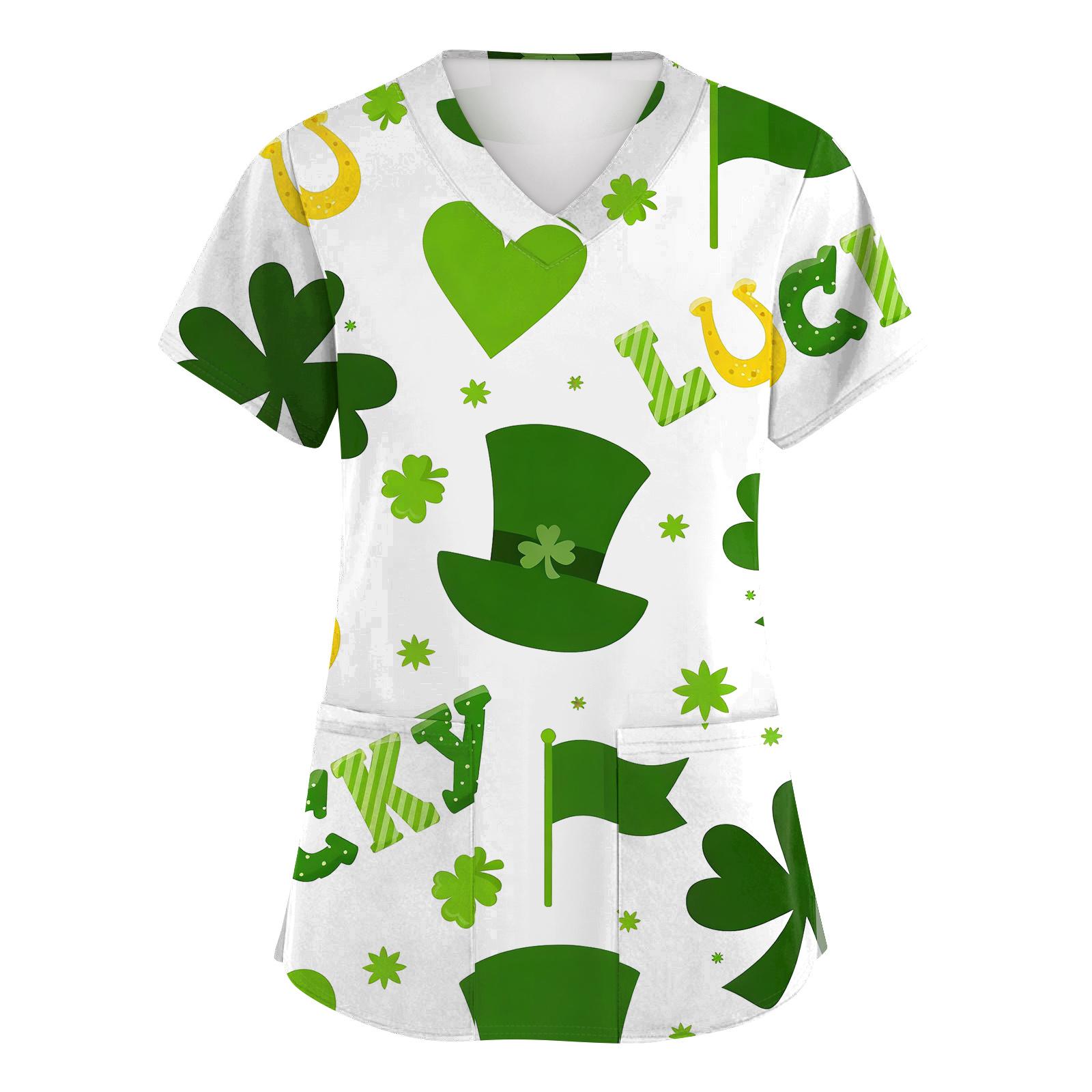 

Женская мода Короткий рукав Рукав Ст. Топ с V-образным вырезом и карманом с принтом ко Дню Святого Патрика XXXXXL