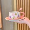 Hand-painted Tulip Exquisite Coffee Cup Niche High-end Ceramic Cup and Saucer Set Afternoon Teacup Souvenir Gift