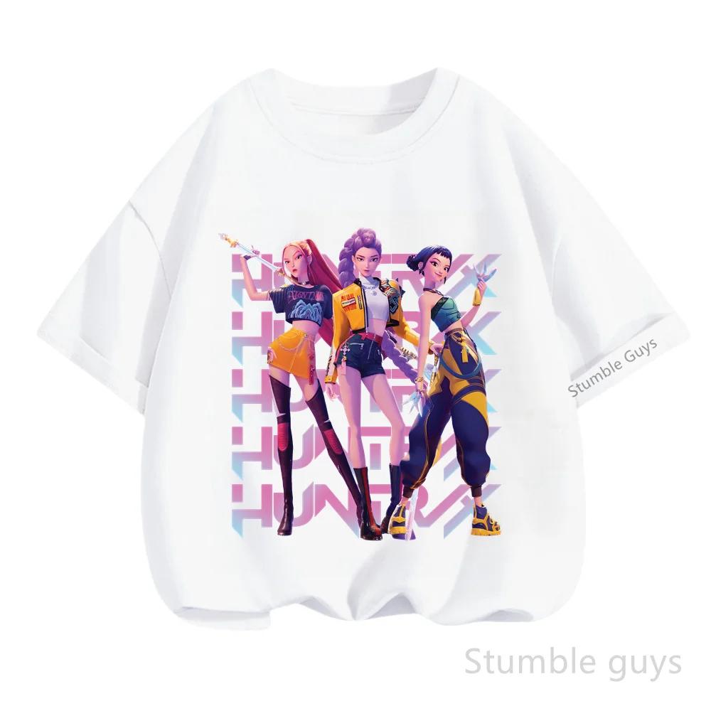 Kids Summer KPop Demon Hunters T-shirt Huntrix Anime Tshirt Boys Clothes Girls