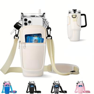 Water Bottle Carrying Case with Phone Pocket - Adjustable Shoulder Strap for Outdoor Travel and Sports