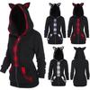 Women's Hooded Zip Up Sweatshirt with Cat Ear Hood and Plaid Trim Lightweight Casual Pullover Jacket for Daily Wear