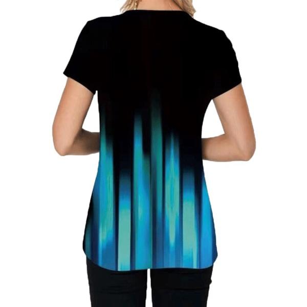 T-shirt da donna alla moda estiva casual allentata a maniche corte con stampa sfumata o-collo e camicette T-shirt comode top