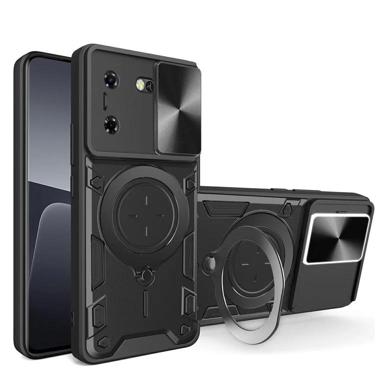 

Для TECNO Pova 5G Чехол Слайд-Камера Крышка Телефона ТПУ + ПК С Подставкой - Черный