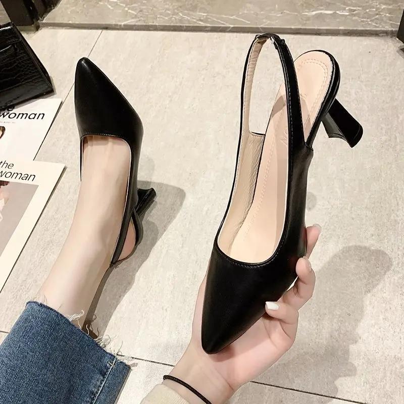 Fashion Summer Fashion New Pointed Toe Stiletto Heel Shallow Mouth Breathable PU Comfortable and Elegant Women's Shoes Sexy Sandals