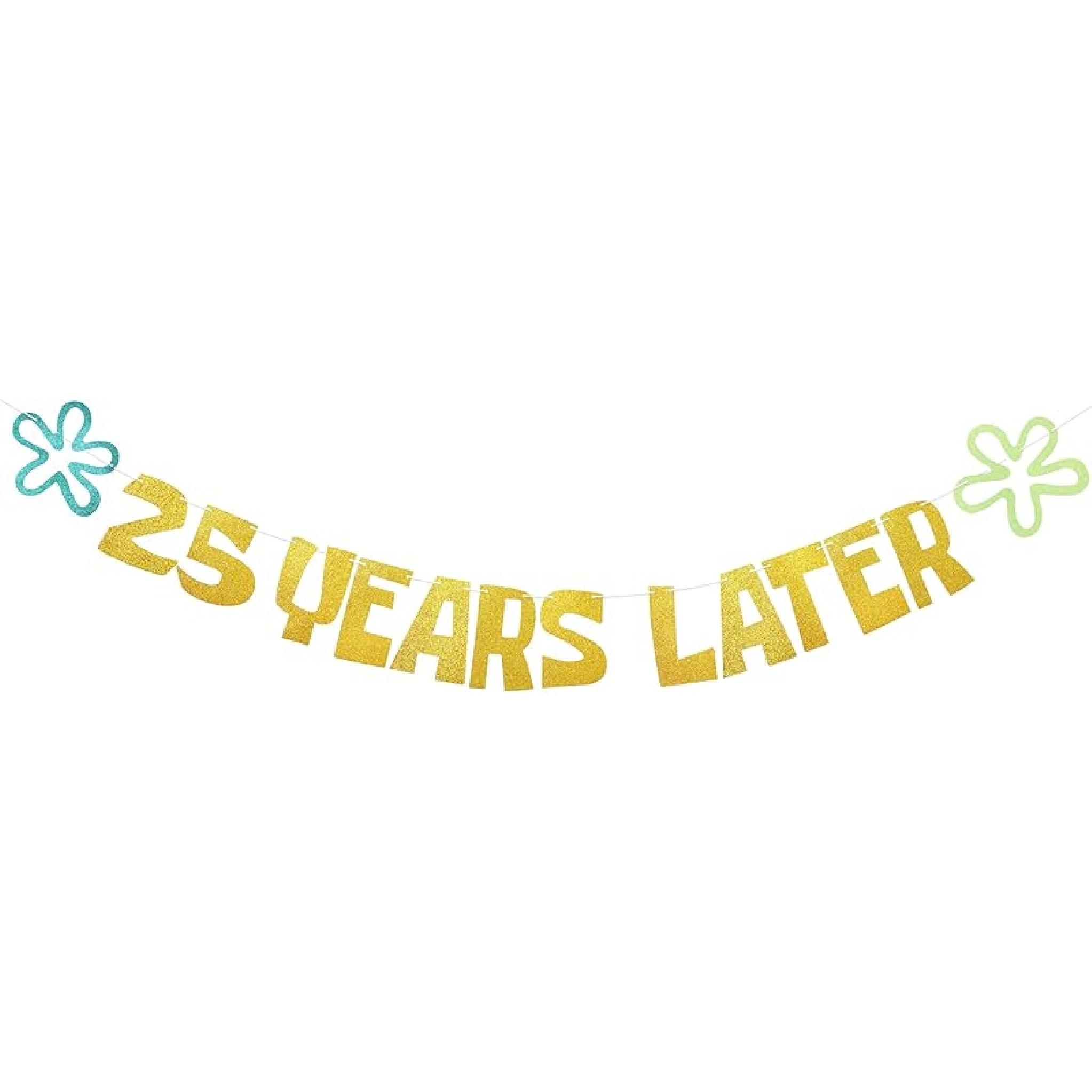 25 Years Later Banner,Happy 25th Birthday Gold Glitter Party Supplies 25th Anniversary Party Decortions (Blue) синий