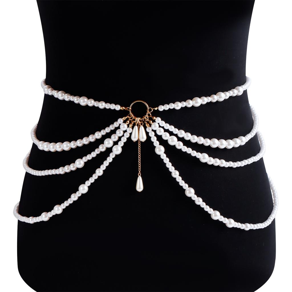 European and American foreign trade jewelry, bohemian white rice bead handmade beaded waist jewelry, casual beach shell waist chain