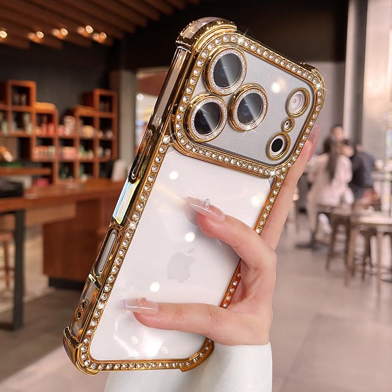 Custodia Bumper con Protezione Fotocamera in Diamante Bling Per Per Iphone 17 16 1 14 13 17Pro Max Airbag Anti-urto Trasparente Morbida