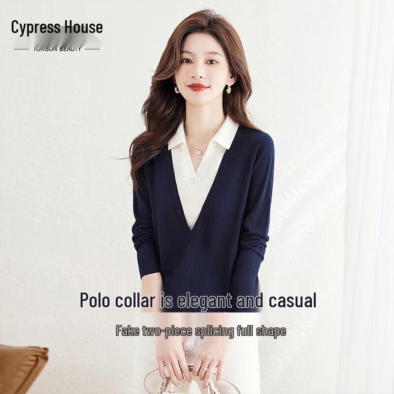 

Women s Faux Two-Piece Spliced V-Neck Knit Top XL