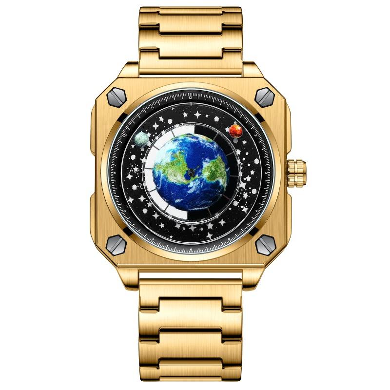 Top Brand Fashion Trend Square Double Display Electronic Watch Binbang Men's Student Waterproof Steel Band Watch Belt Quartz Watch