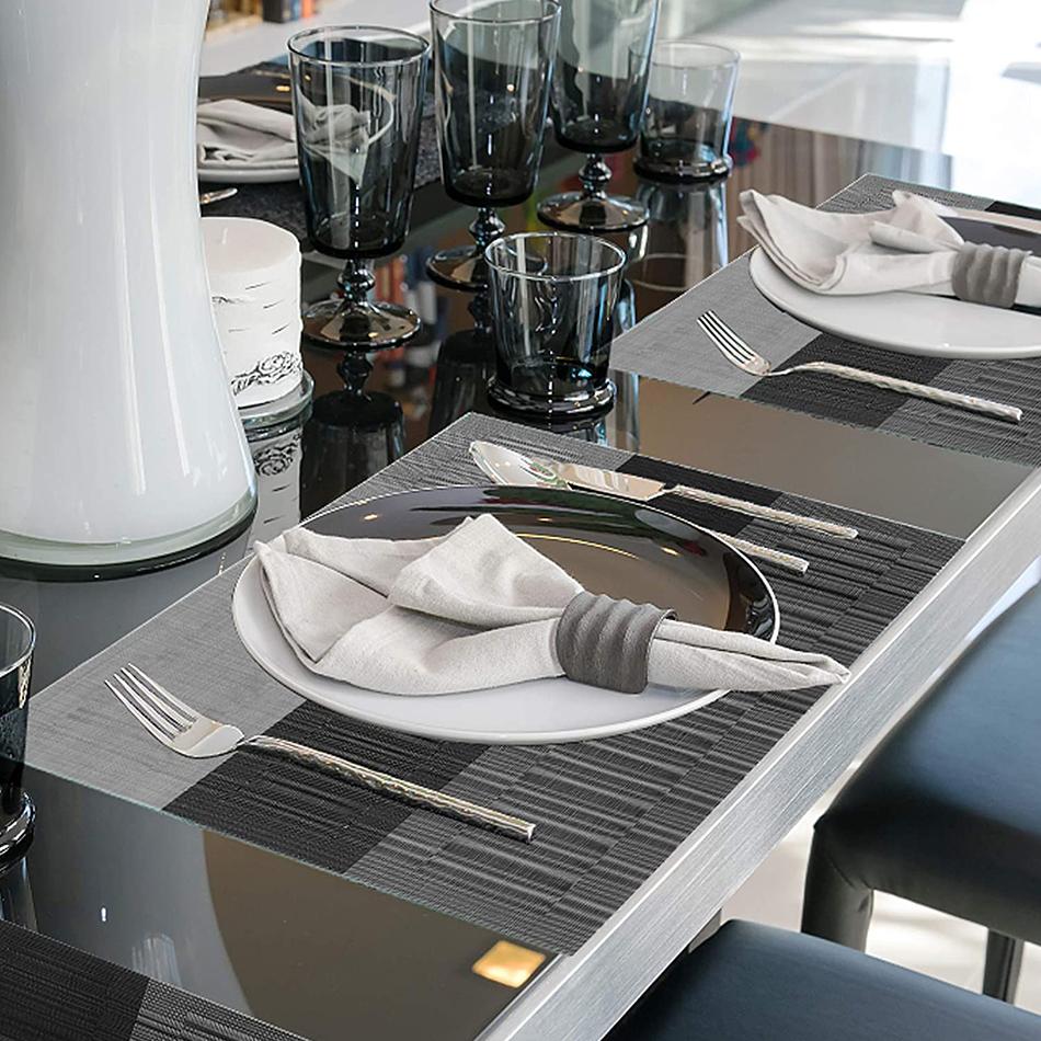 Set of 4 Placemat Table Durable Waterproof Woven Vinyl Easy To Clean Heat Resistant WiWipeable For Dining Kitchen Wedding Decor