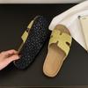 Slippers Women's Summer Wear Soft Flat-bottomed Beach Sandals One-word H Sandals