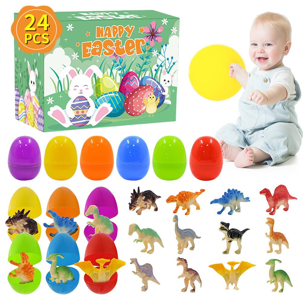 12Pcs Prefilled Easter Eggs Easter Basket Stuffers with Dinosaur Toys Filled Easter Egg Gift Colorful for 3-8 Year Old