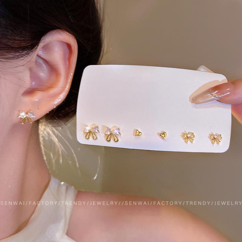 2025 Trendy Korean Micro-Inlaid Zircon Bow Earrings with S925 Silver Needle and Pearl for Women