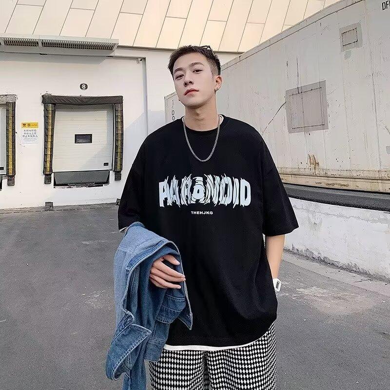 Men'S Trendy Letter Round Neck Printed Short Sleeved T-Shirt For Summer Ins Loose Casual Top