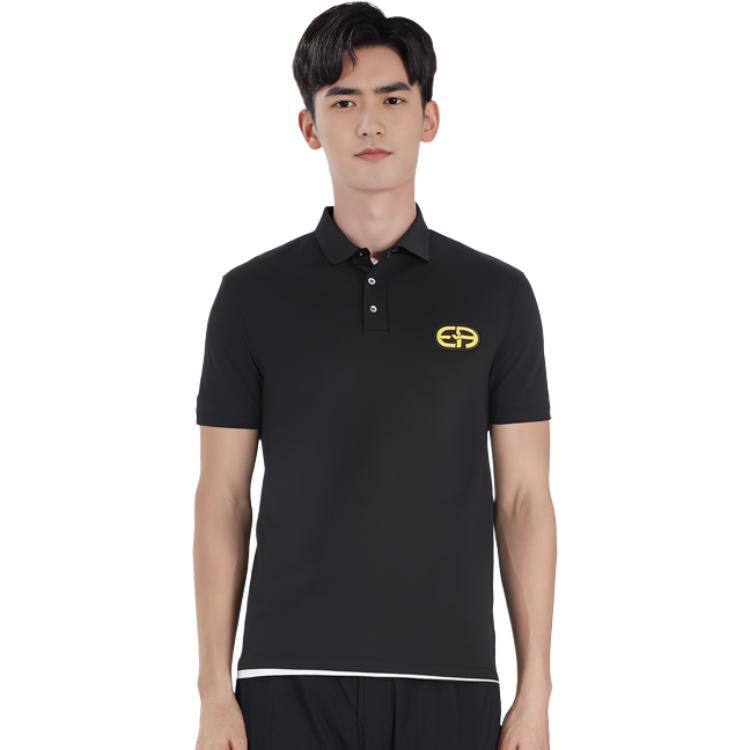 Emporio Armani Solid Color Logo Label Short Sleeve Polo Shirt Men Tops Black 6L1FB9-1JTKZ-0999
