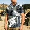 Men Tactical Polo Shirt Loose Fit Short Sleeve Breathable Outdoor Quick Dry Camouflage Print Velcro Patch Design Lapel Collar Top
