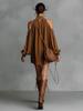 2025 Euro-American Chic Off-Shoulder Mini Dress with Suede Lantern Sleeves & Halter Neck