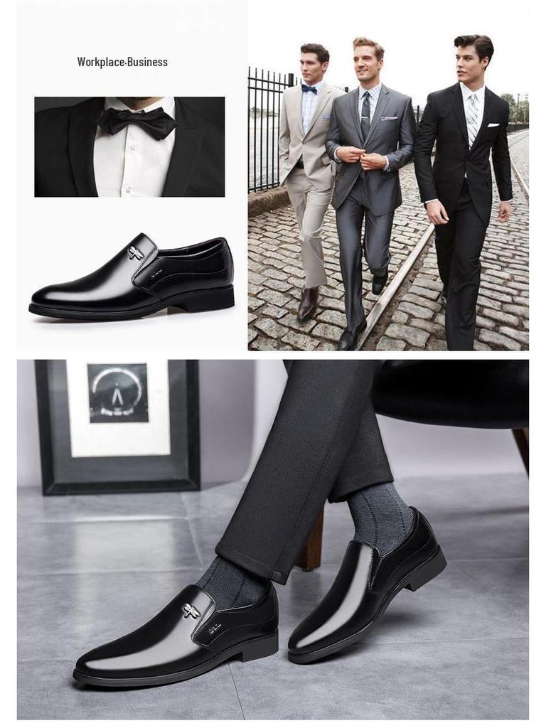 Genuine Dragonfly Men's Comfortable Leather Wedding Shoes, Soft Cowhide, Lightweight, Height-Enhancing, Casual Style.