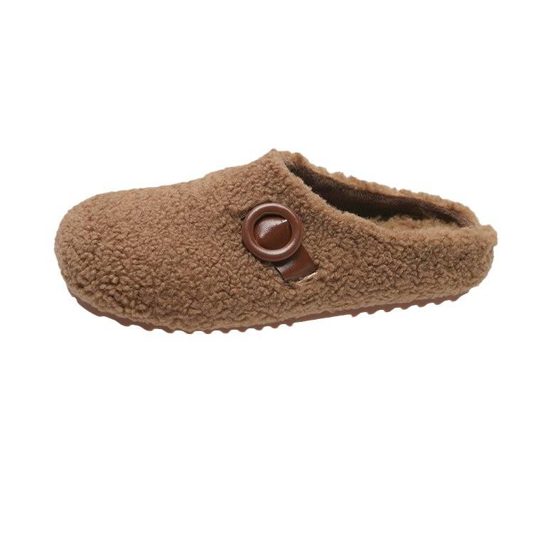 [Ushilai] Retro Thick-soled Lamb Wool One-pedal Women's 2025 Winter New Soft-soled Casual Versatile Cotton Mop