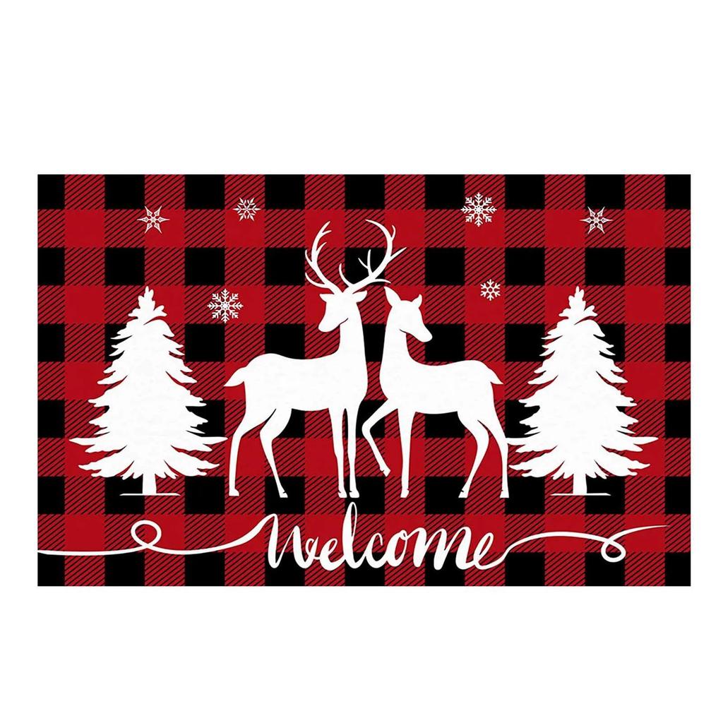 VIKAMA Blue Christmas Dwarf Crystal Velvet Carpet Entrance Welcome Mat Living Room Bedroom Kitchen Winter Home Decor Mat