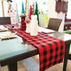 Double-Sided Chequered Linen Table Runner for Christmas Dinner Decorations