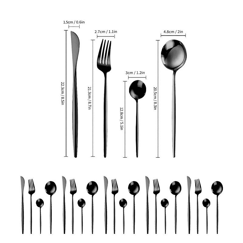 24-teiliges goldenes Edelstahl-Besteckset Gabeln Messer Teelöffel Geschirr Tafelgeschirr Hochzeit Spülmaschinenfest Küchenzubehör