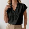 Women's Summer Solid Color V-Neck Lace Short Sleeve Top Fashion Casual T-Shirt 2026 New