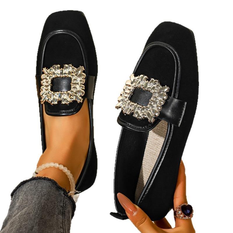 Damen Flats mit Leopardenmuster in weiter Weite - Slip-On Schuhe mit eckiger Spitze und Kristallverzierung, Atmungsaktive Freizeitschuhe für den Herbst