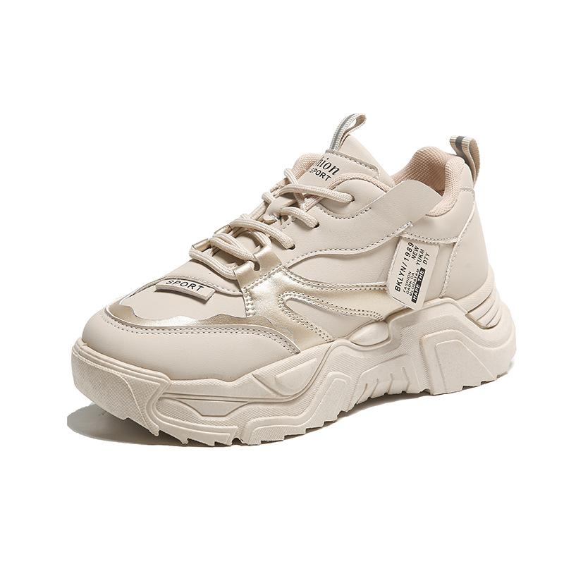 

Осенние новые женские повседневные легкие и универсальные увеличивающие рост кроссовки на толстой подошве из кожи черного цвета для спортивных бега 40 хаки