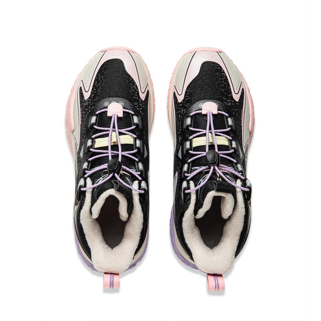 Li Ning Kids Synthetic Leather Comfortable Fleece Non-Slip Shock Absorbing Wear-Resistant Warm Mid-Top Outdoor Shoes Kids Shoes Black YKEU012-22