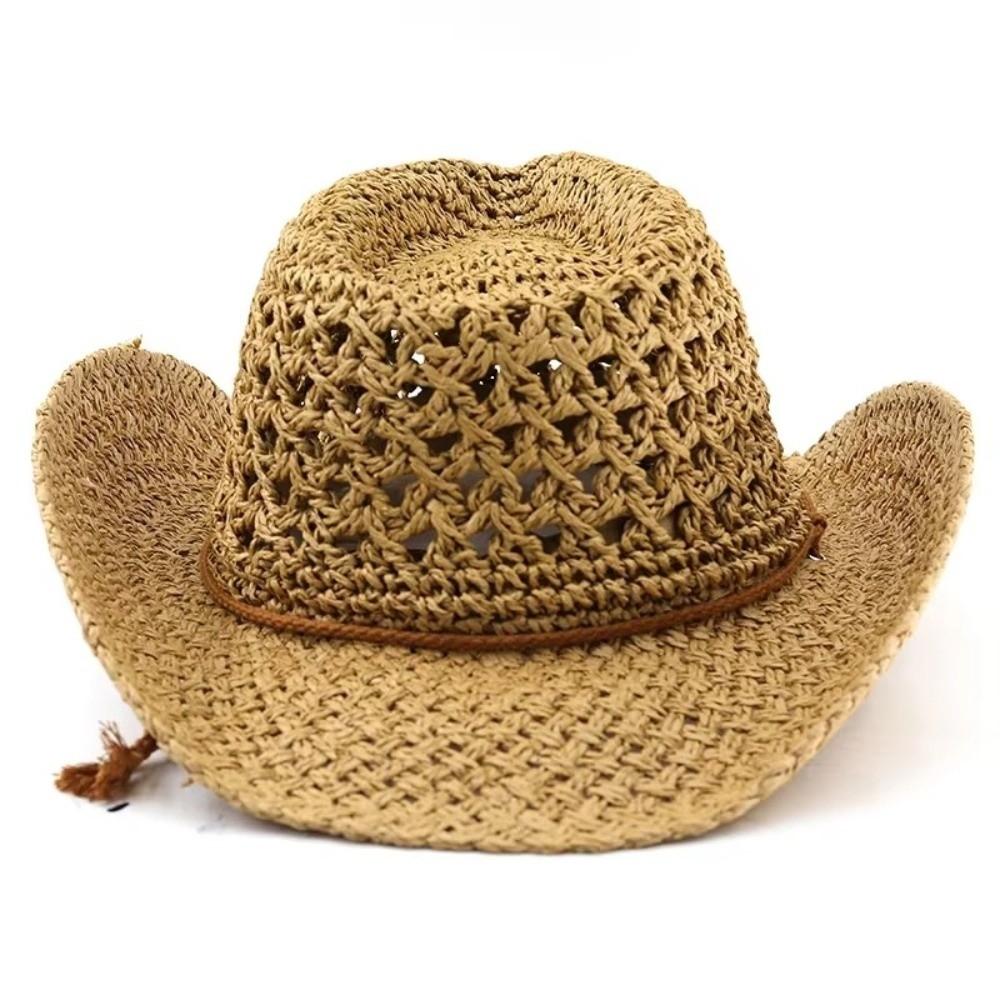 Wide Brim Sunscreen Straw Hat Solid Color Fisherman Hat Retro Western Cowboy Hat  Girl